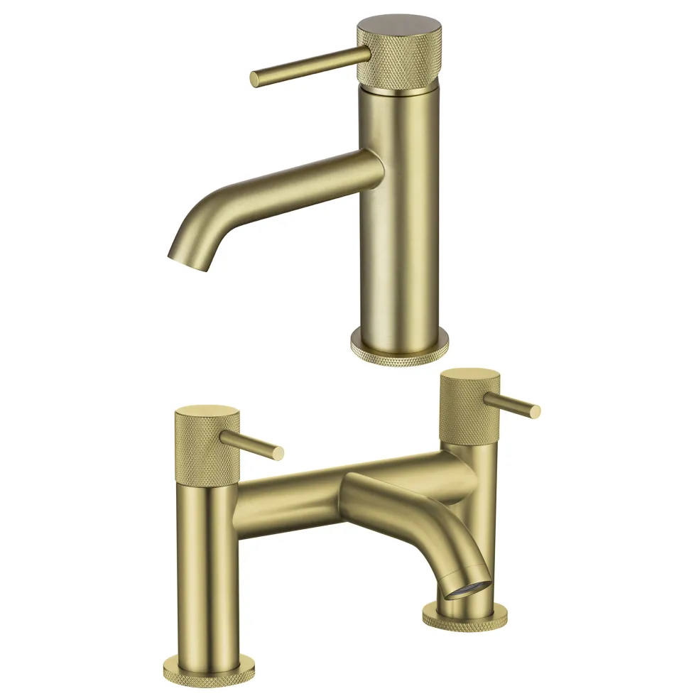 Harbour Clarity Knurled Basin Mixer Tap & Waste and Deck Mounted Bath Mixer Tap