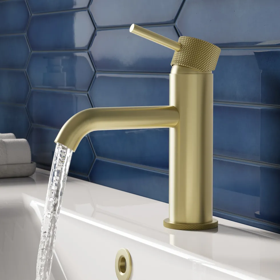 Harbour Clarity Knurled Basin Mixer Tap & Waste and Deck Mounted Bath Mixer Tap