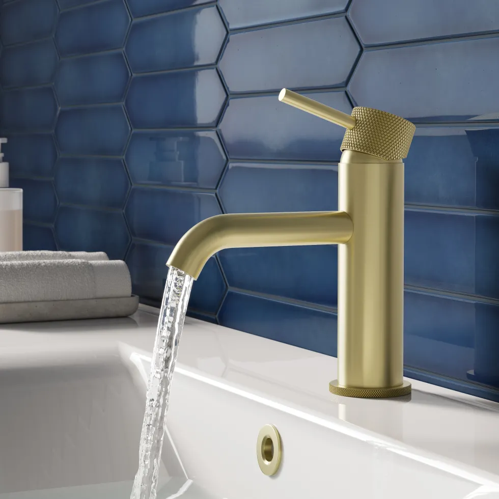 Harbour Clarity Knurled Basin Mixer Tap & Waste and Deck Mounted Bath Mixer Tap