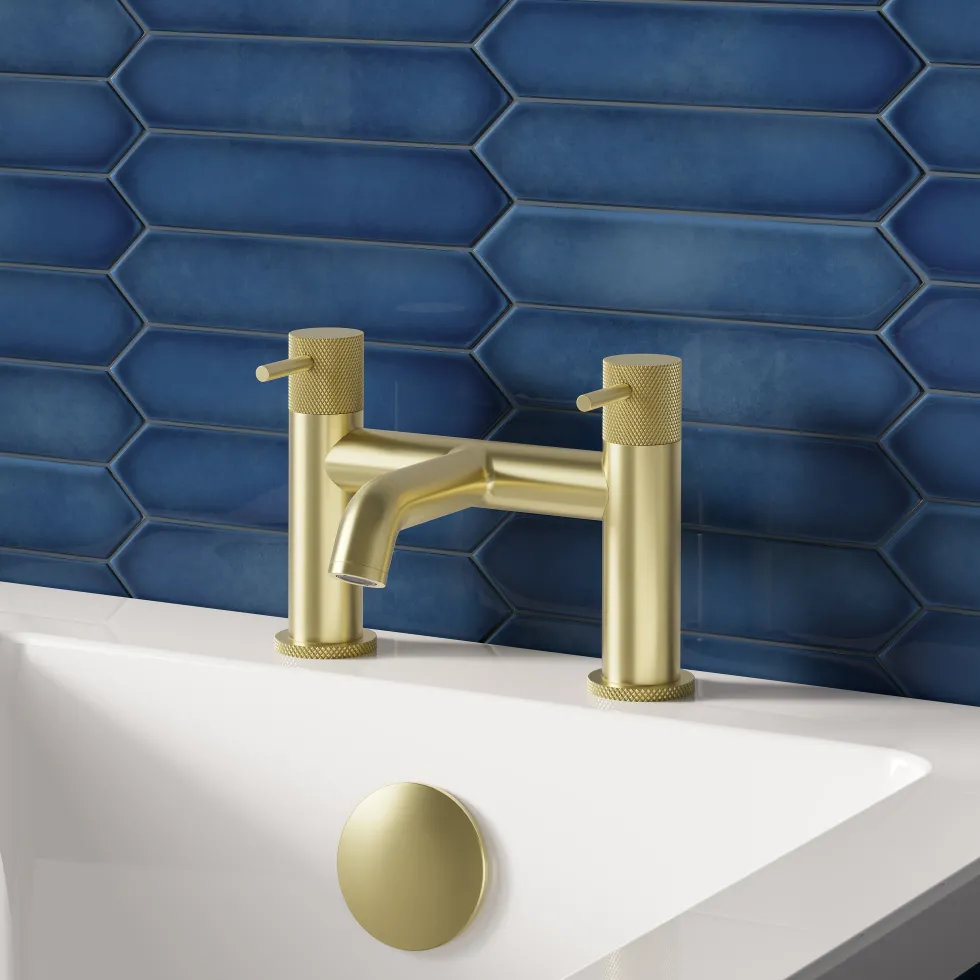 Harbour Clarity Knurled Basin Mixer Tap & Waste and Deck Mounted Bath Mixer Tap