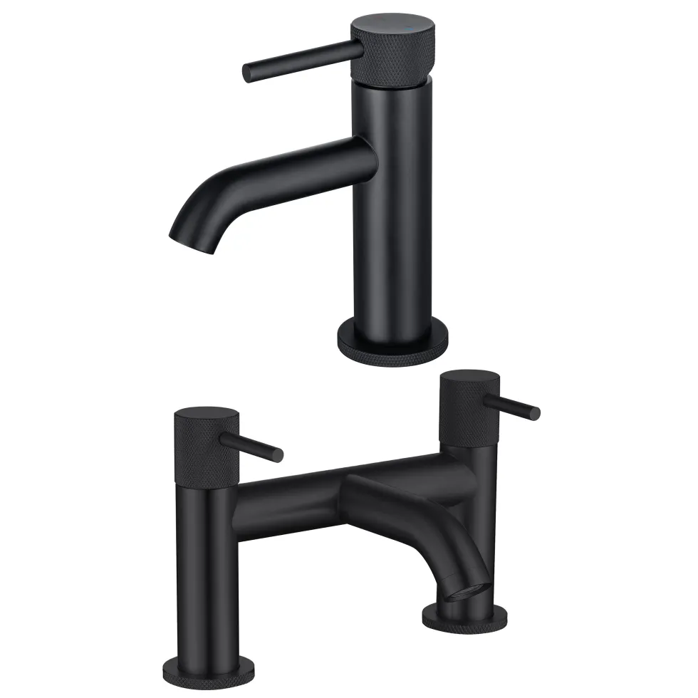 Harbour Clarity Knurled Basin Mixer Tap & Waste and Deck Mounted Bath Mixer Tap
