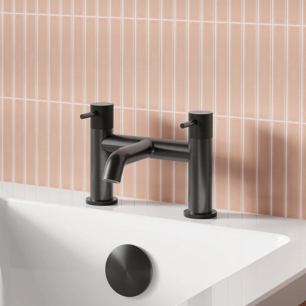 Harbour Clarity Knurled Basin Mixer Tap & Waste and Deck Mounted Bath Mixer Tap