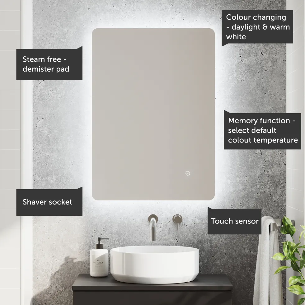 Harbour Clarity LED Bathroom Mirror with Demister Pad & Colour Change LEDs - 500 x 700mm