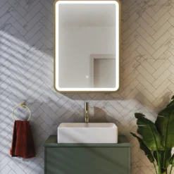 Harbour Clarity LED Illuminated Brushed Brass Framed Mirror with Demister Pad - 500 x 700mm