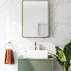 Harbour Clarity LED Illuminated Brushed Brass Framed Mirror with Demister Pad - 500 x 700mm