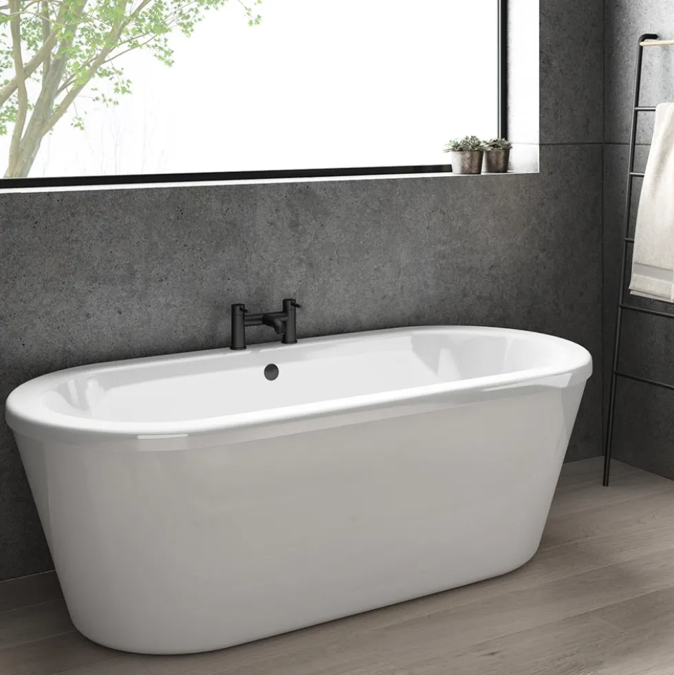 Harbour Clarity Matt Black Basin Mixer Tap and Deck Mounted Bath Mixer Tap