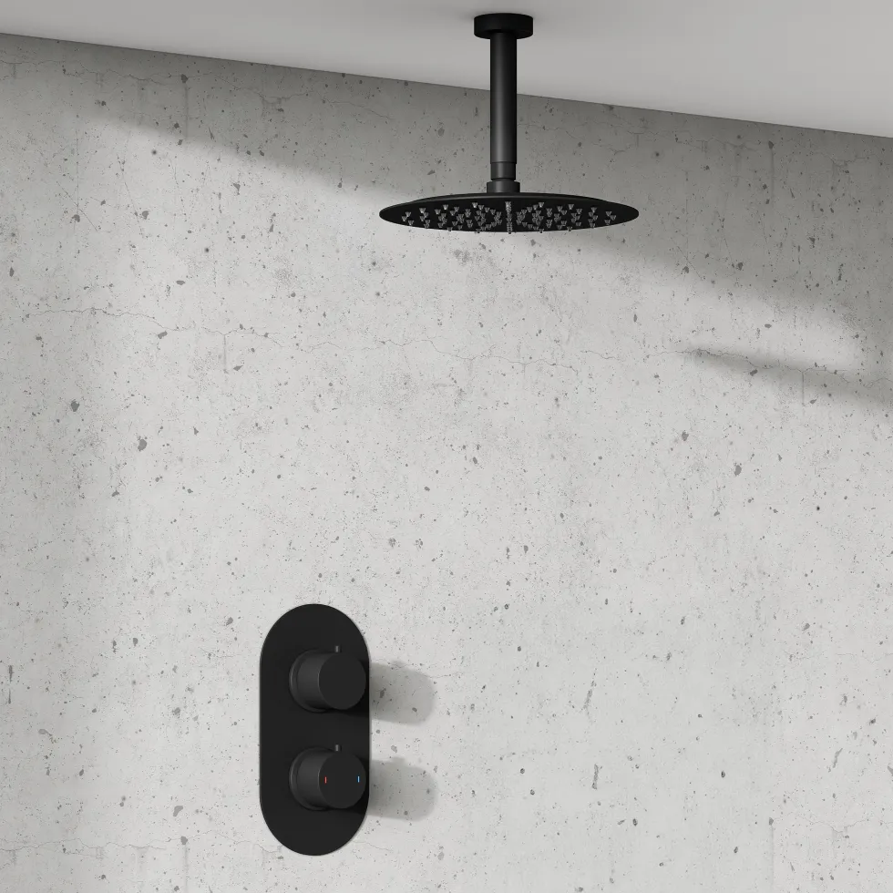 Harbour Clarity Matt Black Concealed Shower Valve & Ceiling Mounted Fixed Shower Head