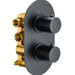 Harbour Clarity Matt Black Concealed Shower Valve, Fixed Wall Mounted Head and Overflow Bath Filler
