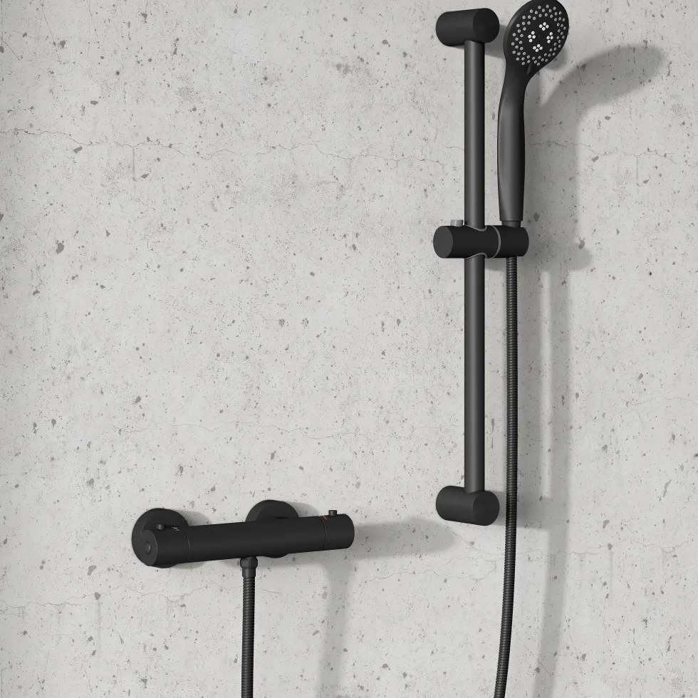 Harbour Clarity Matt Black Exposed Thermostatic Bar Shower Valve and Shower Rail Kit