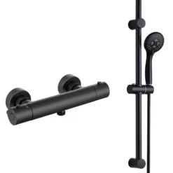 Harbour Clarity Matt Black Exposed Thermostatic Bar Shower Valve and Shower Rail Kit