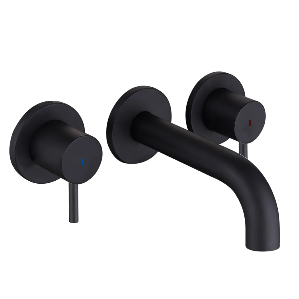 Harbour Clarity Matt Black 3 Hole Wall Mounted Basin Tap with Easy Plumb Installation Kit