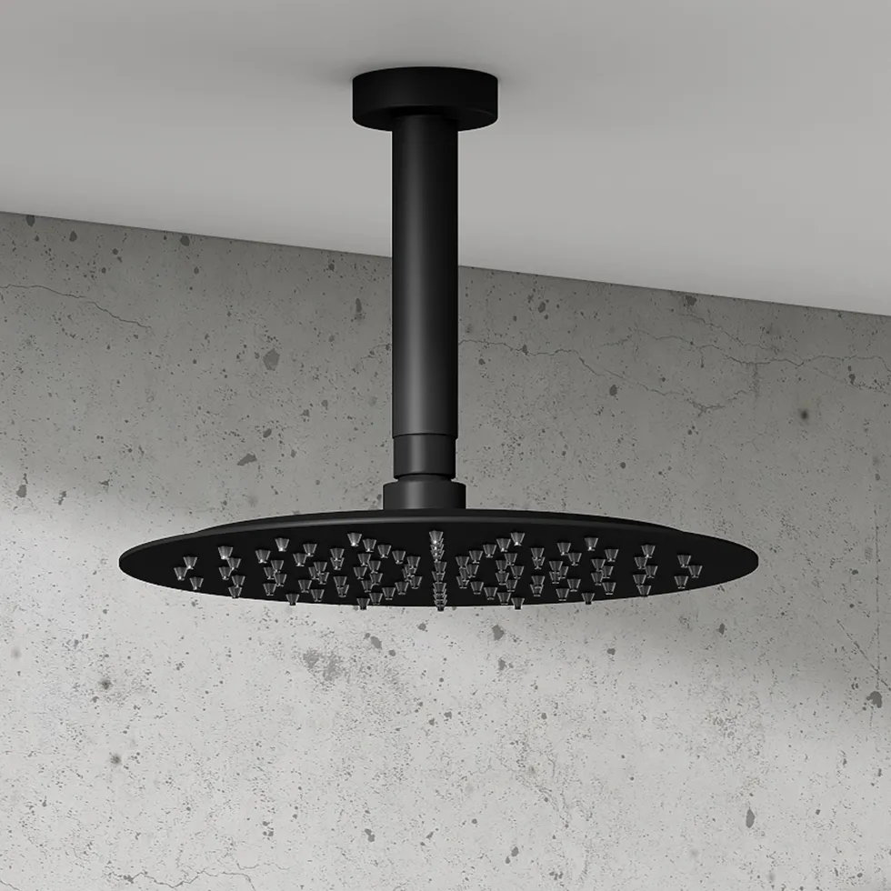 Harbour Clarity Round Shower Head with Ceiling Arm - Matt Black