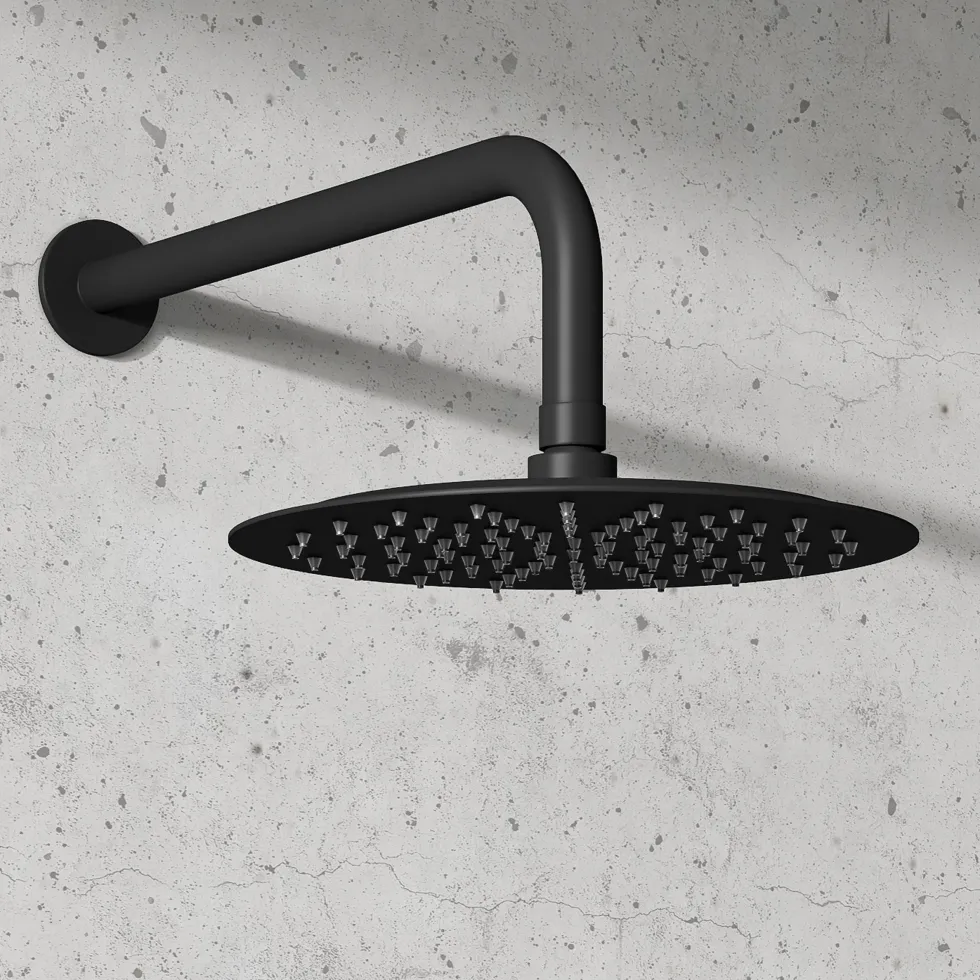 Harbour Clarity Round Shower Head with Wall Arm - Matt Black