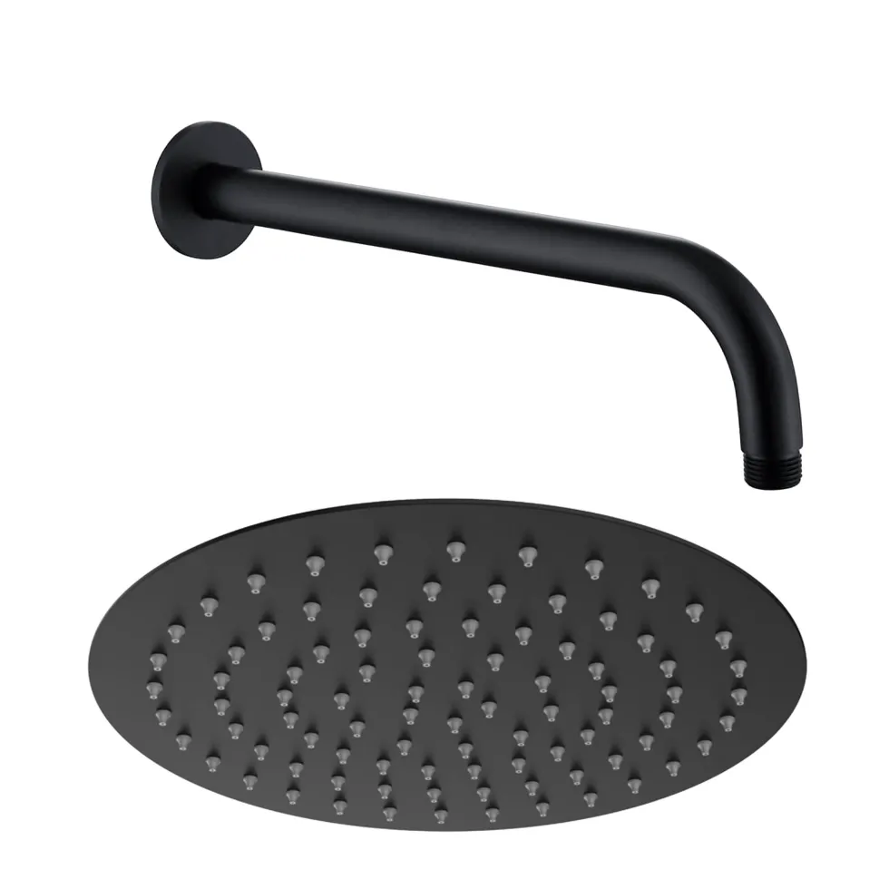 Harbour Clarity Round Shower Head with Wall Arm - Matt Black
