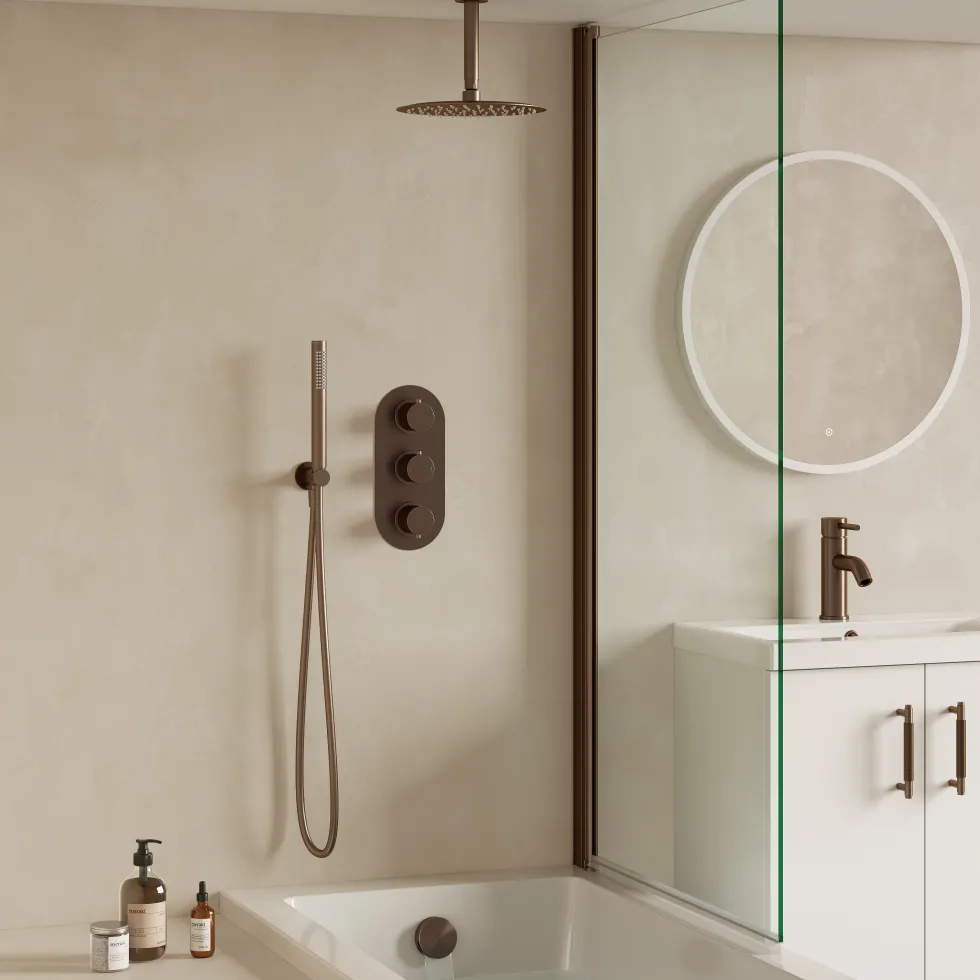 Harbour Clarity Shower Package with 3 Outlet Valve, Fixed Head & Ceiling Arm, Wall Shower Kit and Overflow Bath Filler