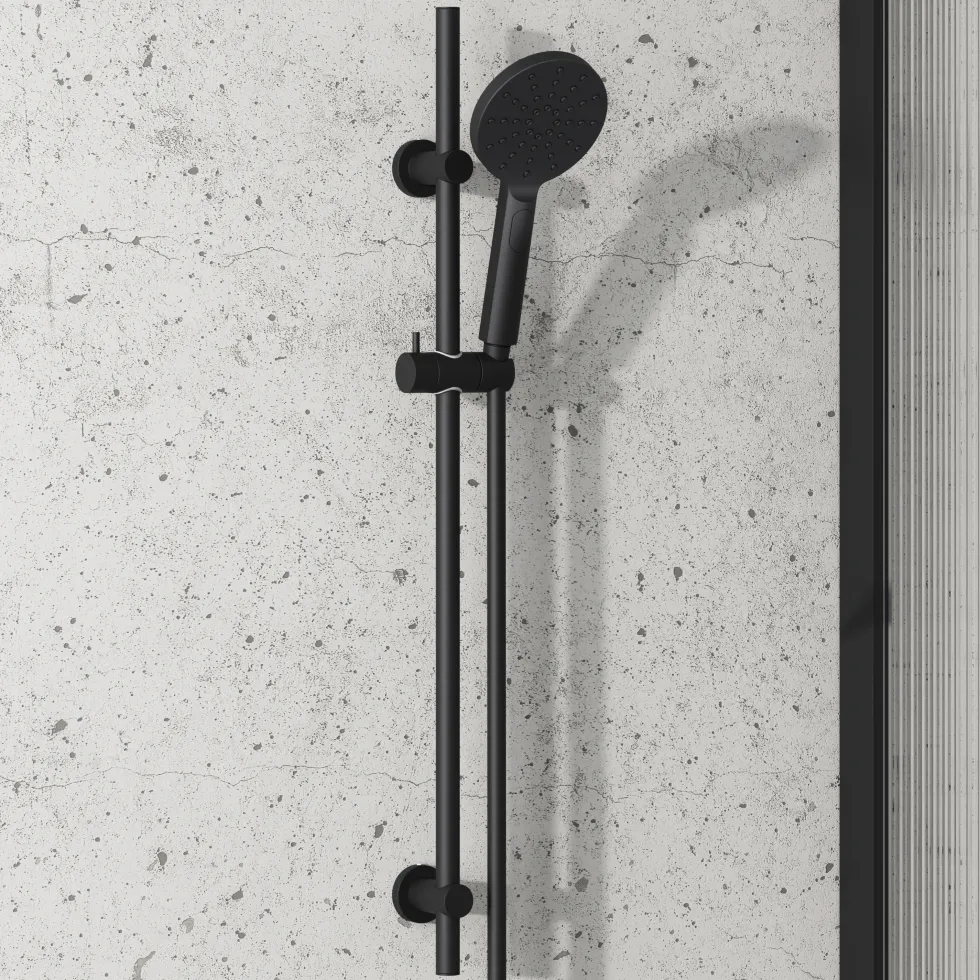 Harbour Clarity Slide Rail Shower Kit with Round Shower Handset & Hose - Matt Black