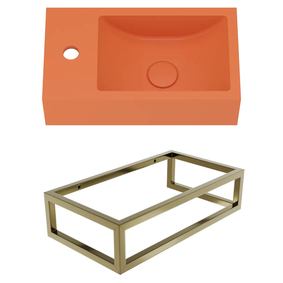 Harbour Concrete 400mm Cloakroom Wall Hung Burnt Orange Basin & Frame