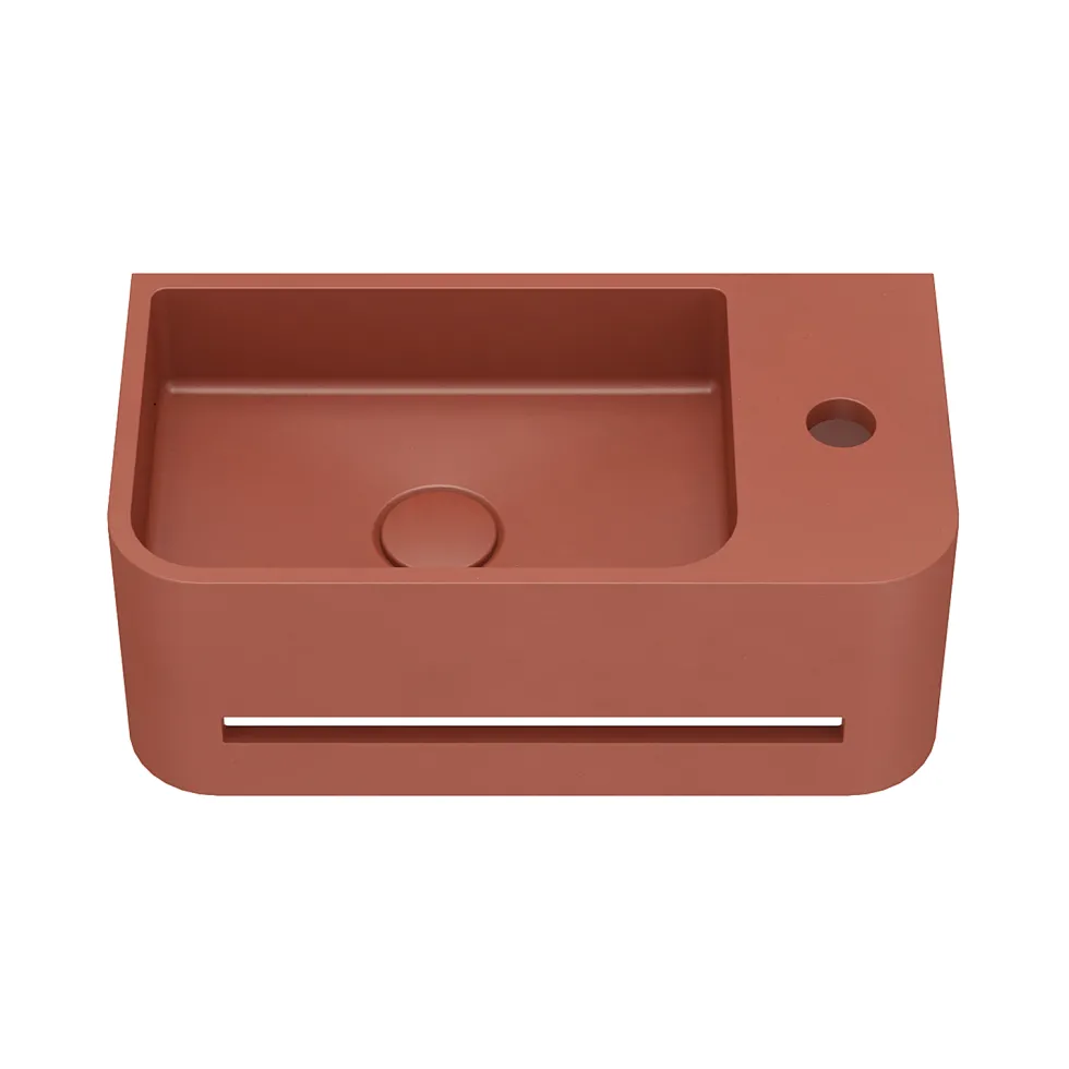 Harbour Concrete 430mm Cloakroom Wall Hung Curved Basin - Brick Red