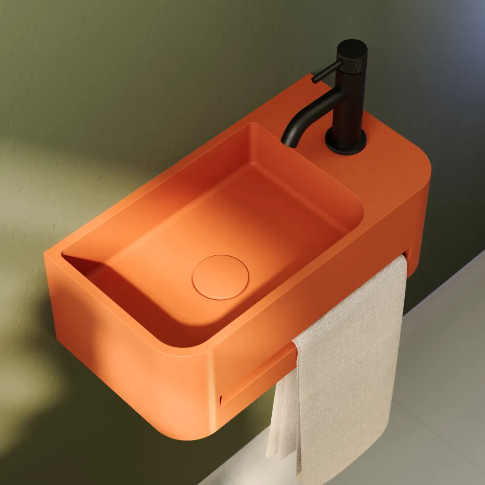 Harbour Concrete 430mm Cloakroom Wall Hung Curved Basin - Burnt Orange