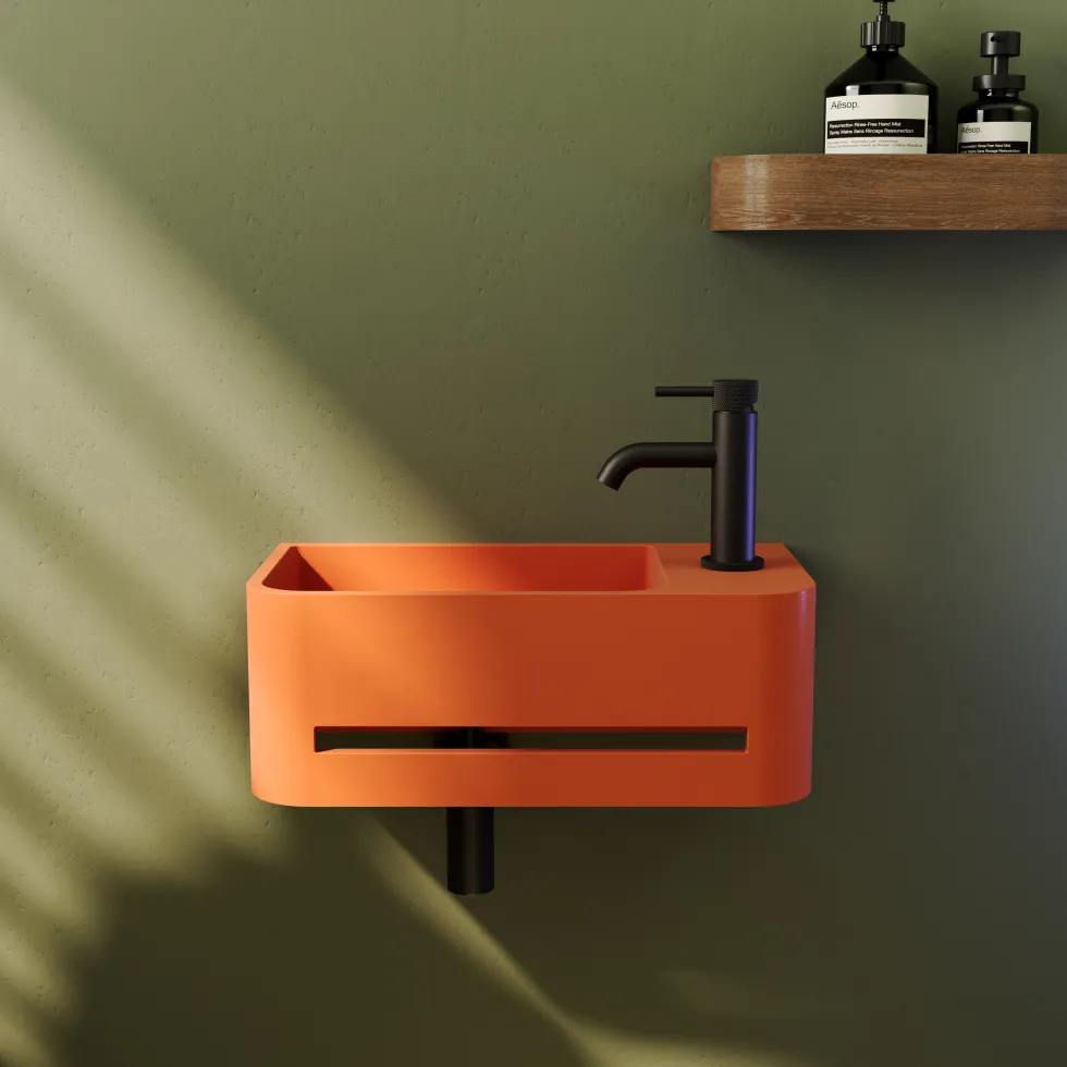Harbour Concrete 430mm Cloakroom Wall Hung Curved Basin - Burnt Orange
