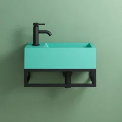 Harbour Concrete 400mm Cloakroom Wall Hung Green Basin & Frame