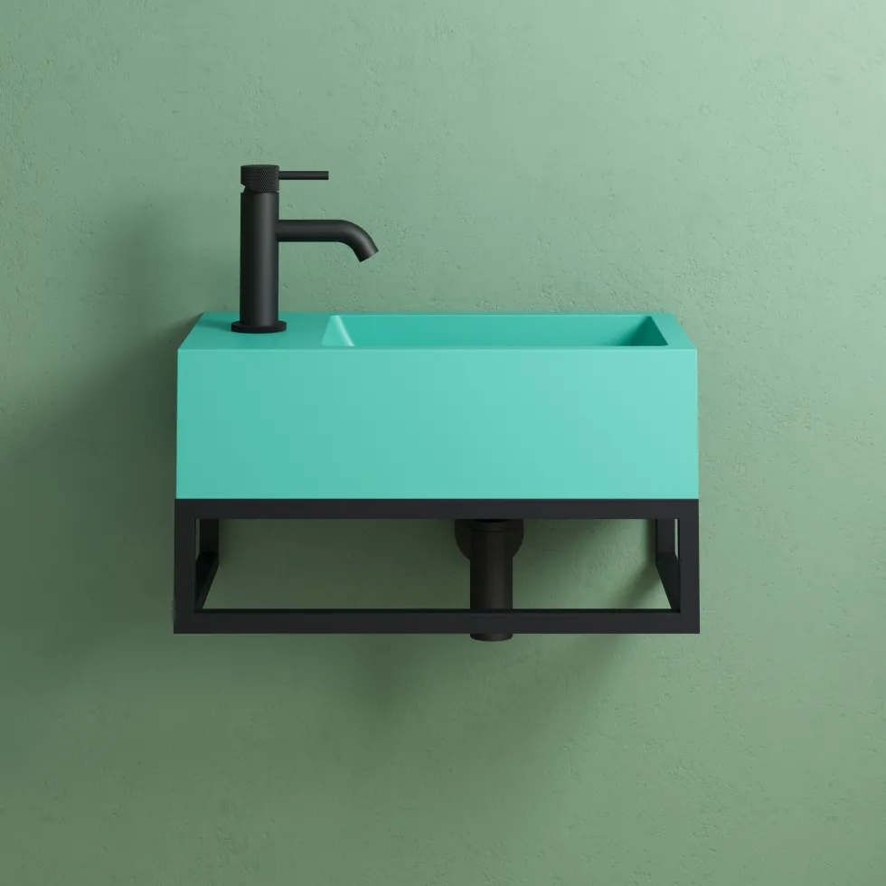 Harbour Concrete 400mm Cloakroom Wall Hung Green Basin & Frame