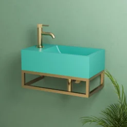 Harbour Concrete 400mm Cloakroom Wall Hung Green Basin & Frame