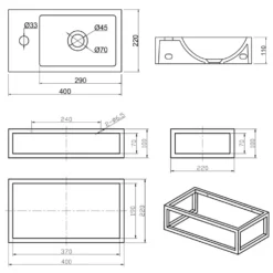 Harbour Concrete 400mm Cloakroom Wall Hung Purple Basin & Frame
