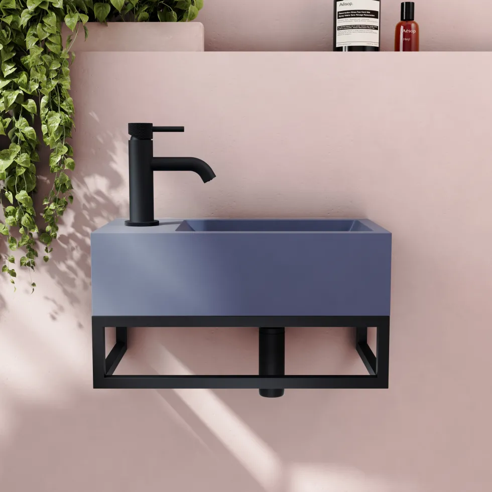 Harbour Concrete 400mm Cloakroom Wall Hung Purple Basin & Frame