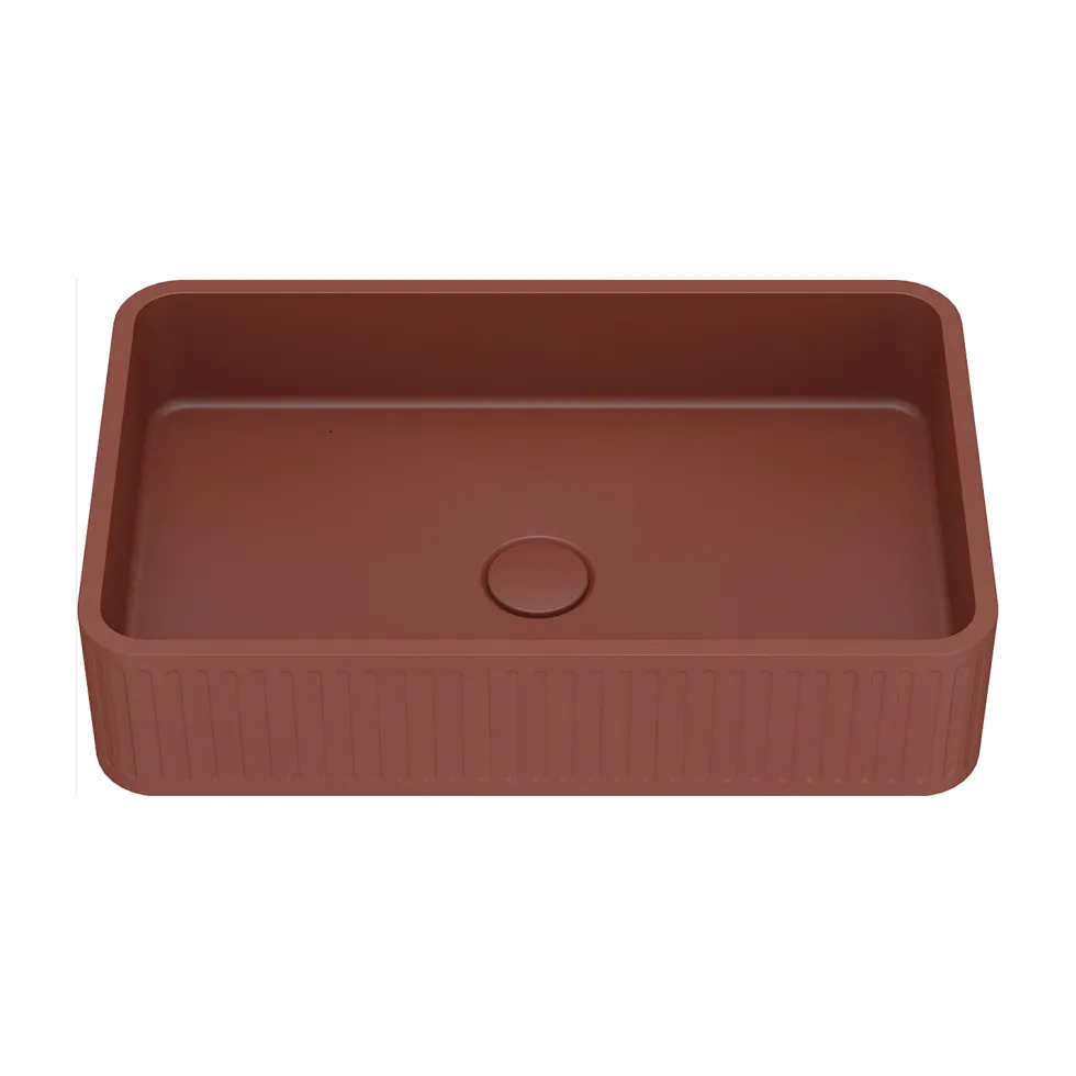 Harbour Concrete 520mm Fluted Rectangular Countertop Basin - Brick Red