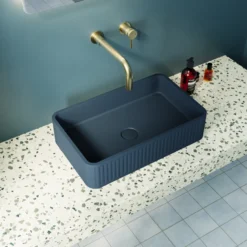 Harbour Concrete 520mm Fluted Rectangular Countertop Basin - Navy Blue