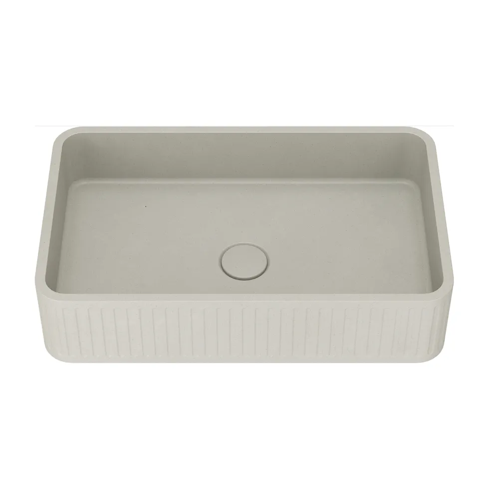 Harbour Concrete 520mm Fluted Rectangular Countertop Basin - Warm Grey