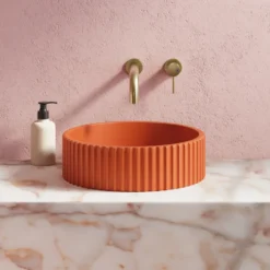 Harbour Concrete 400mm Fluted Round Countertop Bowl - Burnt Orange