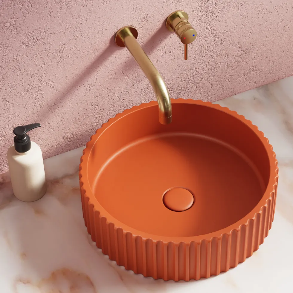 Harbour Concrete 400mm Fluted Round Countertop Bowl - Burnt Orange