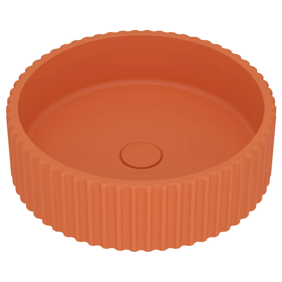 Harbour Concrete 400mm Fluted Round Countertop Bowl - Burnt Orange