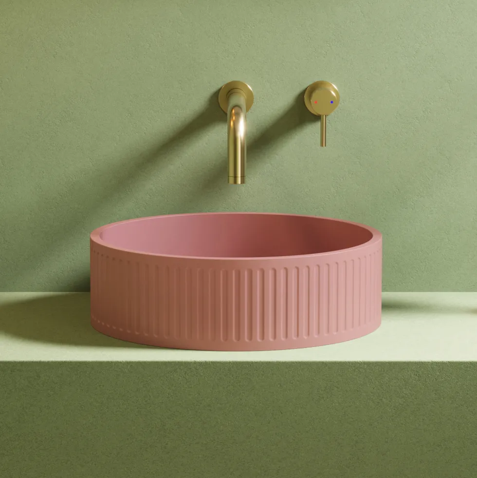 Harbour Concrete 400mm Fluted Round Countertop Bowl - Dusky Pink