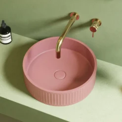 Harbour Concrete 400mm Fluted Round Countertop Bowl - Dusky Pink