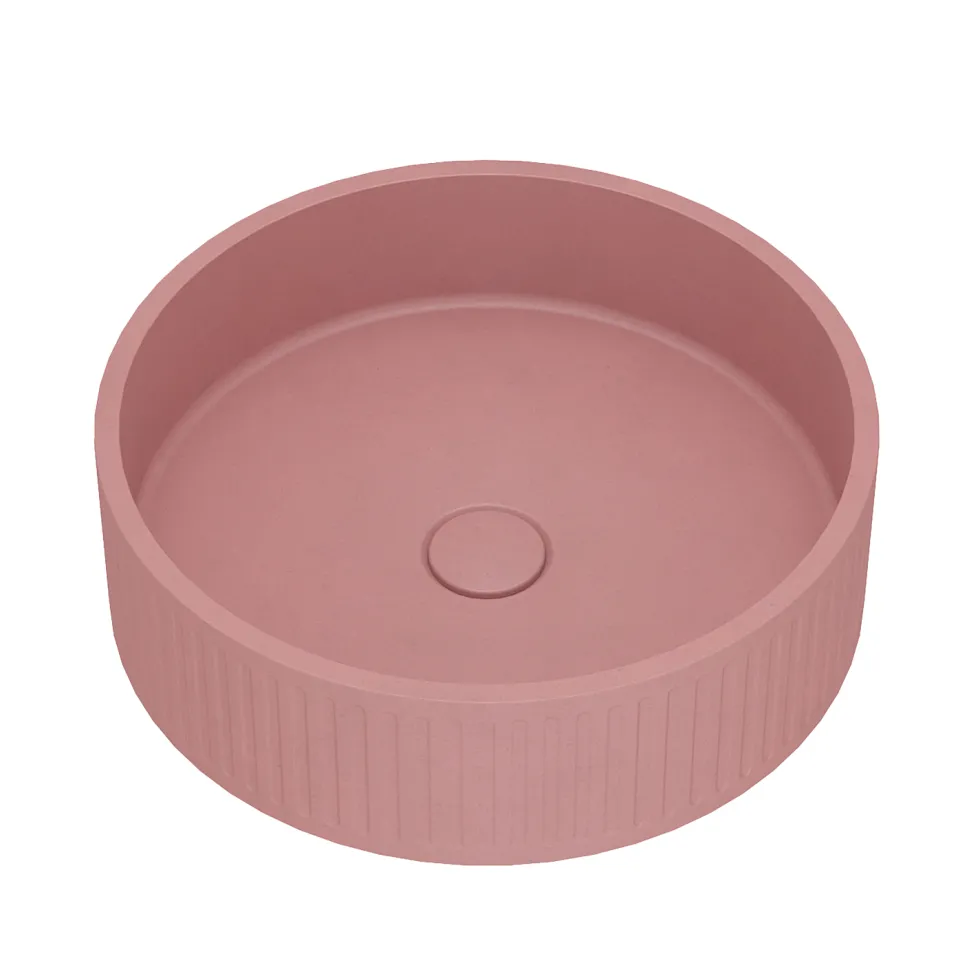 Harbour Concrete 400mm Fluted Round Countertop Bowl - Dusky Pink