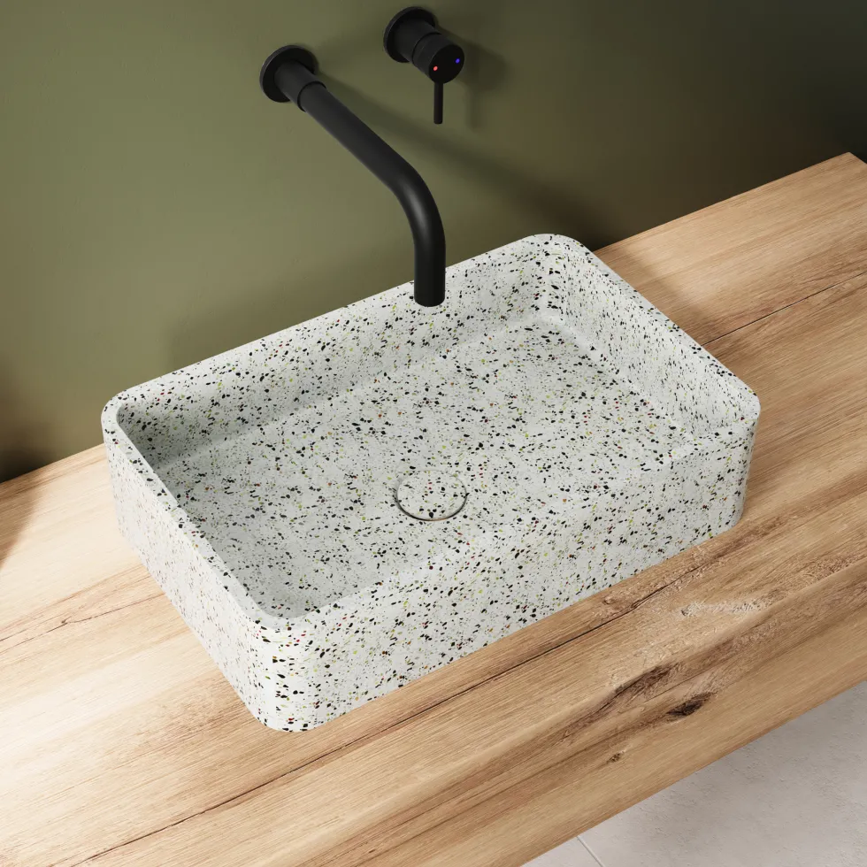 Harbour Concrete 500mm Rectangular Countertop Basin - Natural Terrazzo