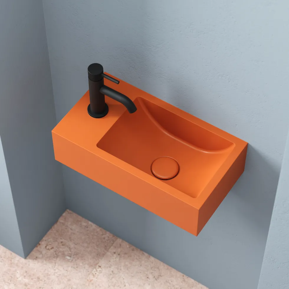 Harbour Concrete 400mm Wall Hung Cloakroom Basin - Burnt Orange