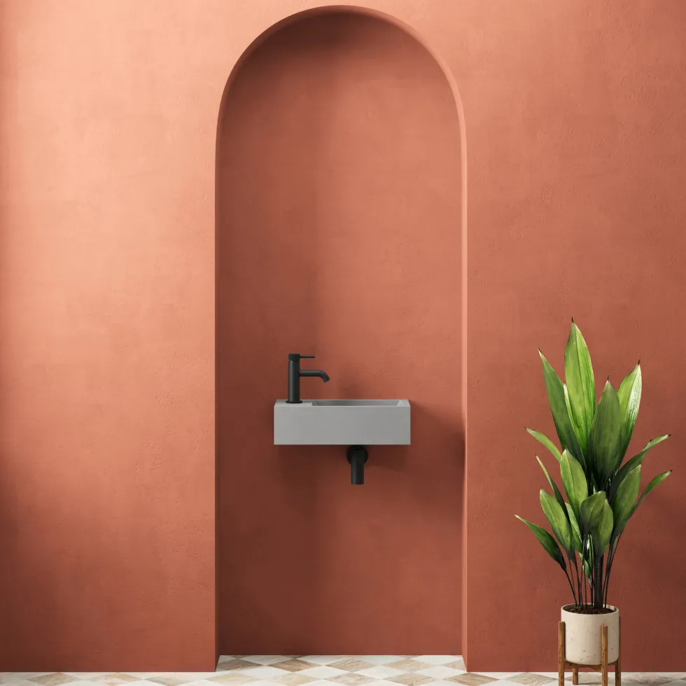 Harbour Concrete 400mm Wall Hung Cloakroom Basin - Concrete Grey