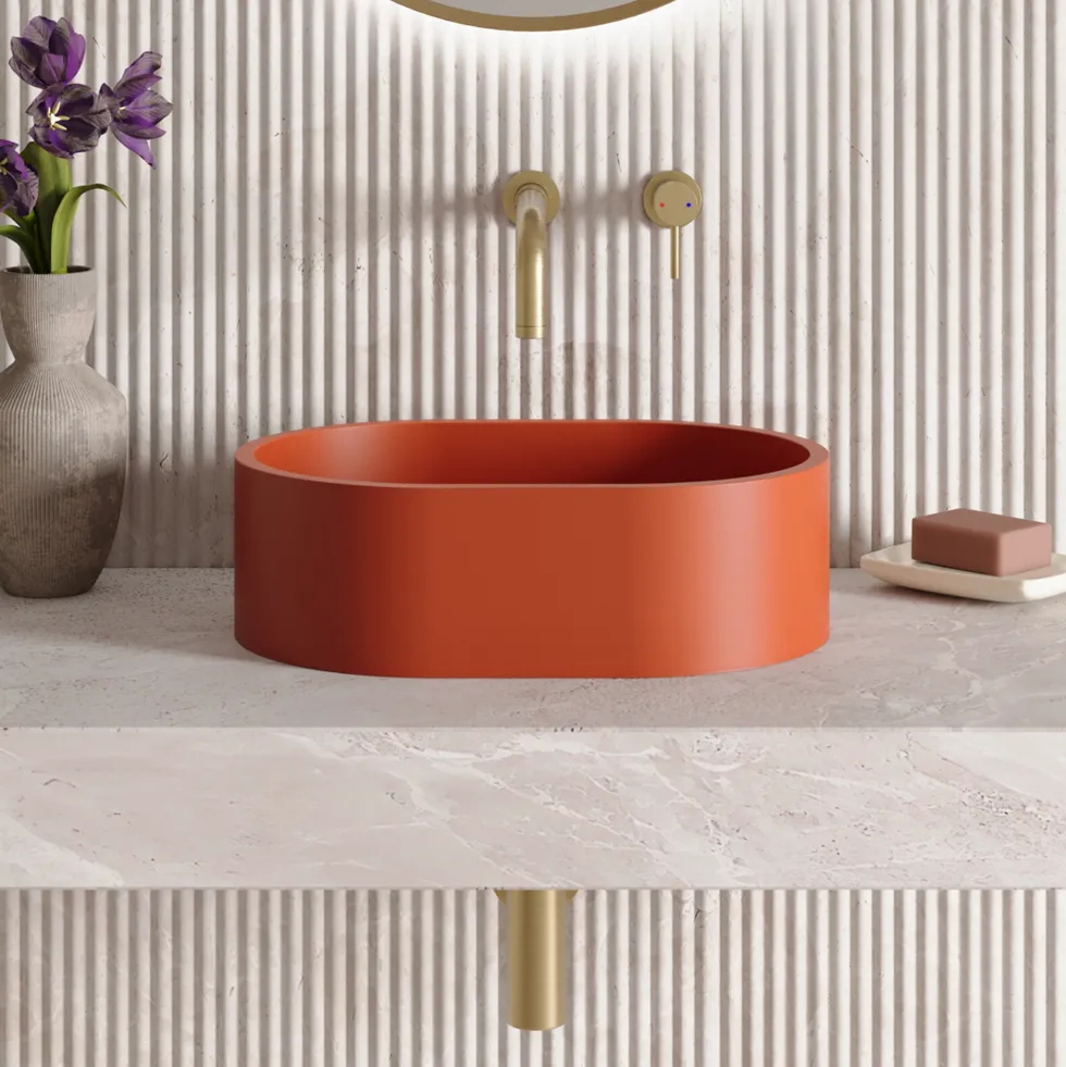 Harbour Concrete Small 400mm Oval Basin - Brick Red