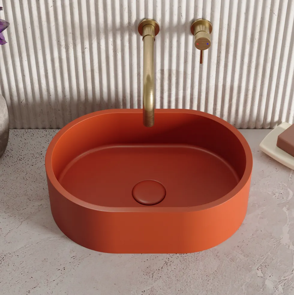 Harbour Concrete Small 400mm Oval Basin - Brick Red