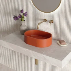 Harbour Concrete Small 400mm Oval Basin - Brick Red