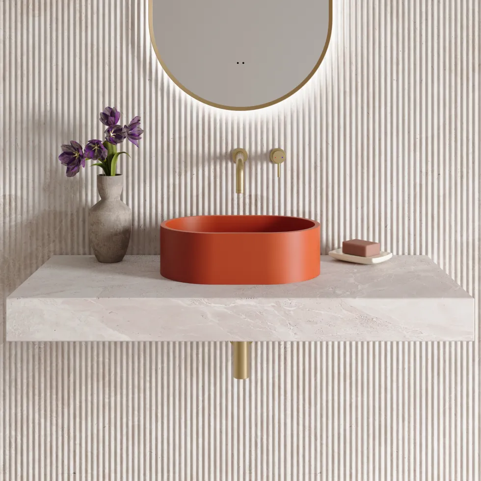 Harbour Concrete Small 400mm Oval Basin - Brick Red