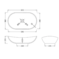 Harbour Curved Matt Finish Countertop Basin - 615 x 360mm