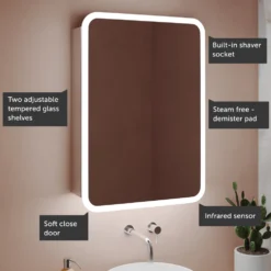 Harbour Design LED Mirrored Cabinet with Demister Pad & Shaver Socket - 500 x 700mm