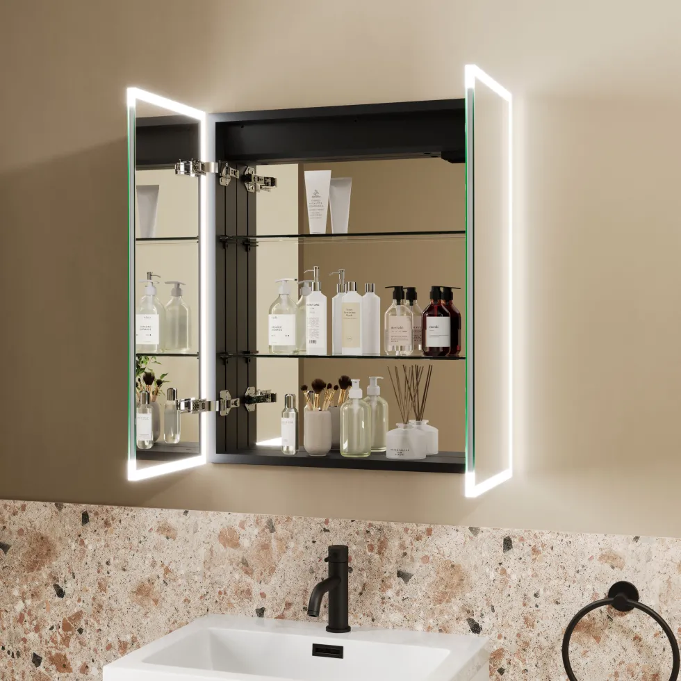 Harbour Glow Recessed Double Door LED Bathroom Mirror Cabinet - 600 x 700mm