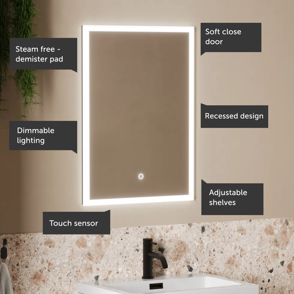Harbour Glow Recessed Single Door LED Bathroom Mirror Cabinet - 500 x 700mm