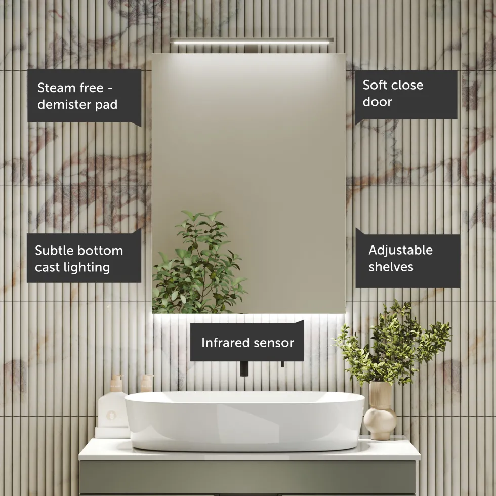 Harbour Grace LED Mirror Cabinet with Demister Pad & Shaver Socket - 500 x 600mm